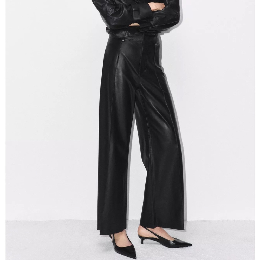 Zara Black Wide-Leg Faux Leather Trousers